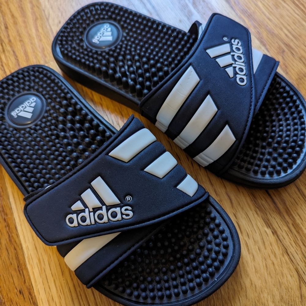 Adidas Adissage Slides Sandals Navy White Size 4